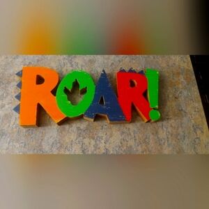 Colorful ROAR! Wooden Wall Decor - Bright Orange, Green, Blue, Red